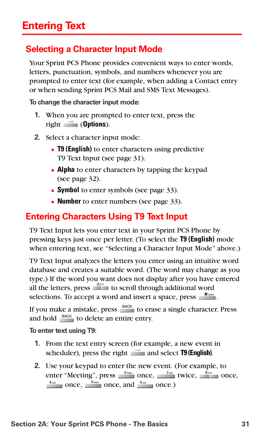 Samsung IP-A790 manual Entering Text, Selecting a Character Input Mode, Entering Characters Using T9 Text Input 