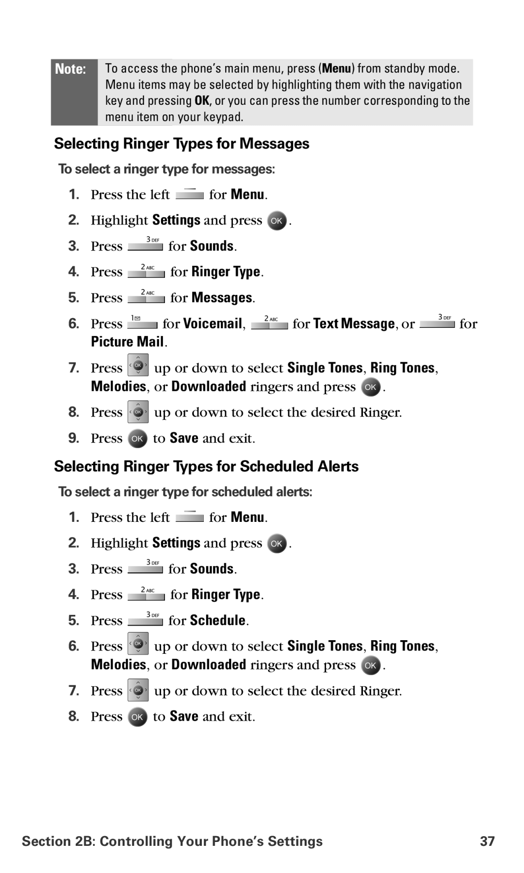 Samsung IP-A790 manual Selecting Ringer Types for Messages, Selecting Ringer Types for Scheduled Alerts 