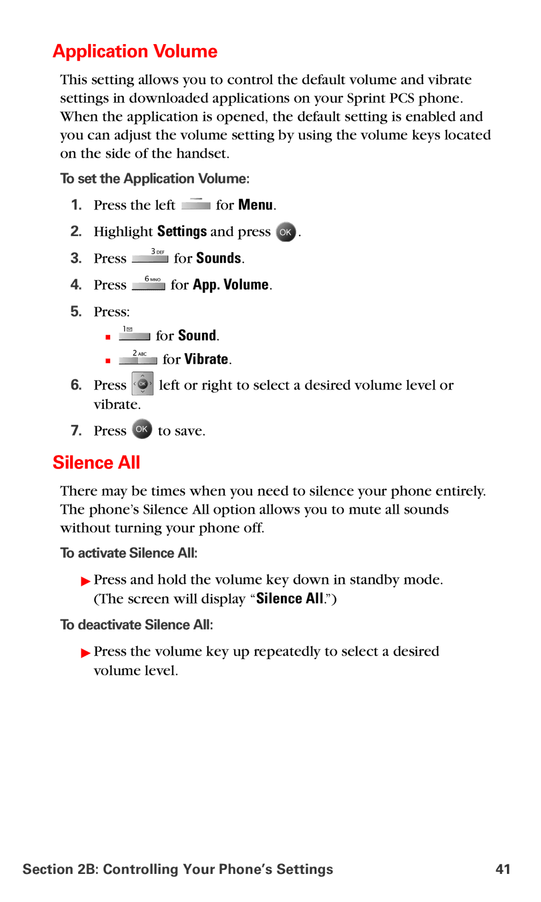 Samsung IP-A790 manual Application Volume, Silence All,  for Vibrate 