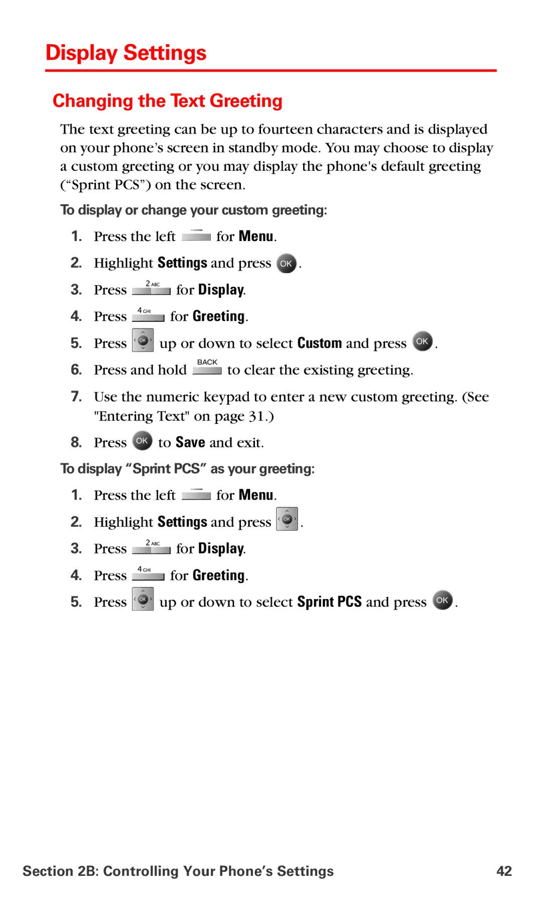 Samsung IP-A790 manual Display Settings, Changing the Text Greeting, To display or change your custom greeting 