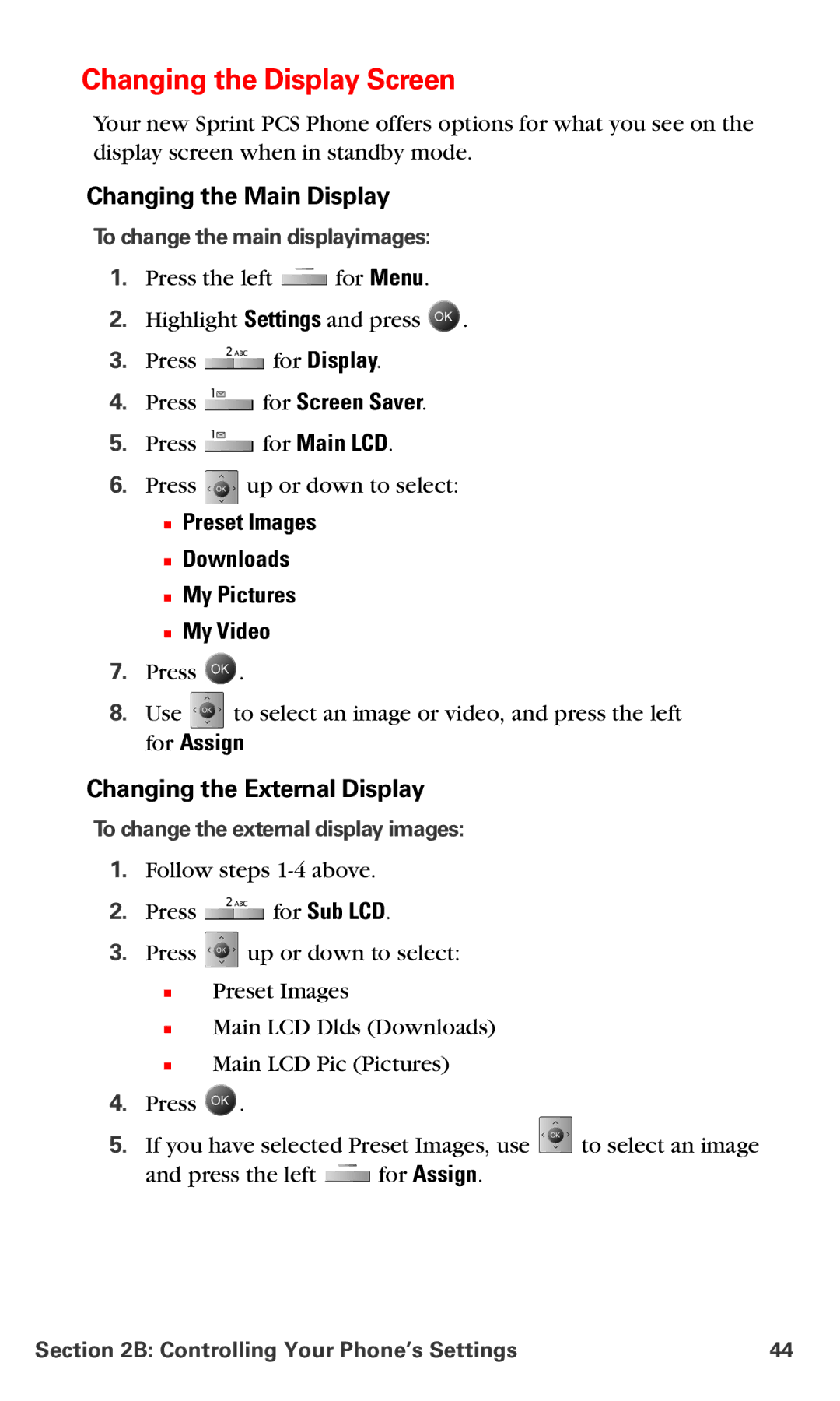 Samsung IP-A790 manual Changing the Display Screen, Changing the Main Display, Changing the External Display 