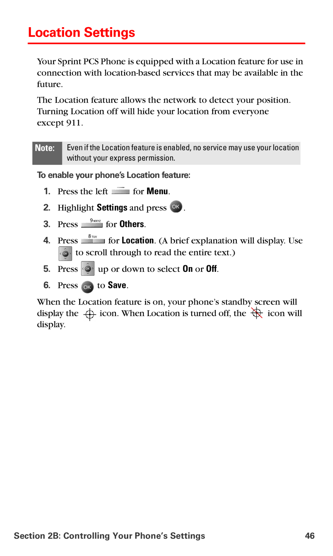 Samsung IP-A790 manual Location Settings, To enable your phone’s Location feature 