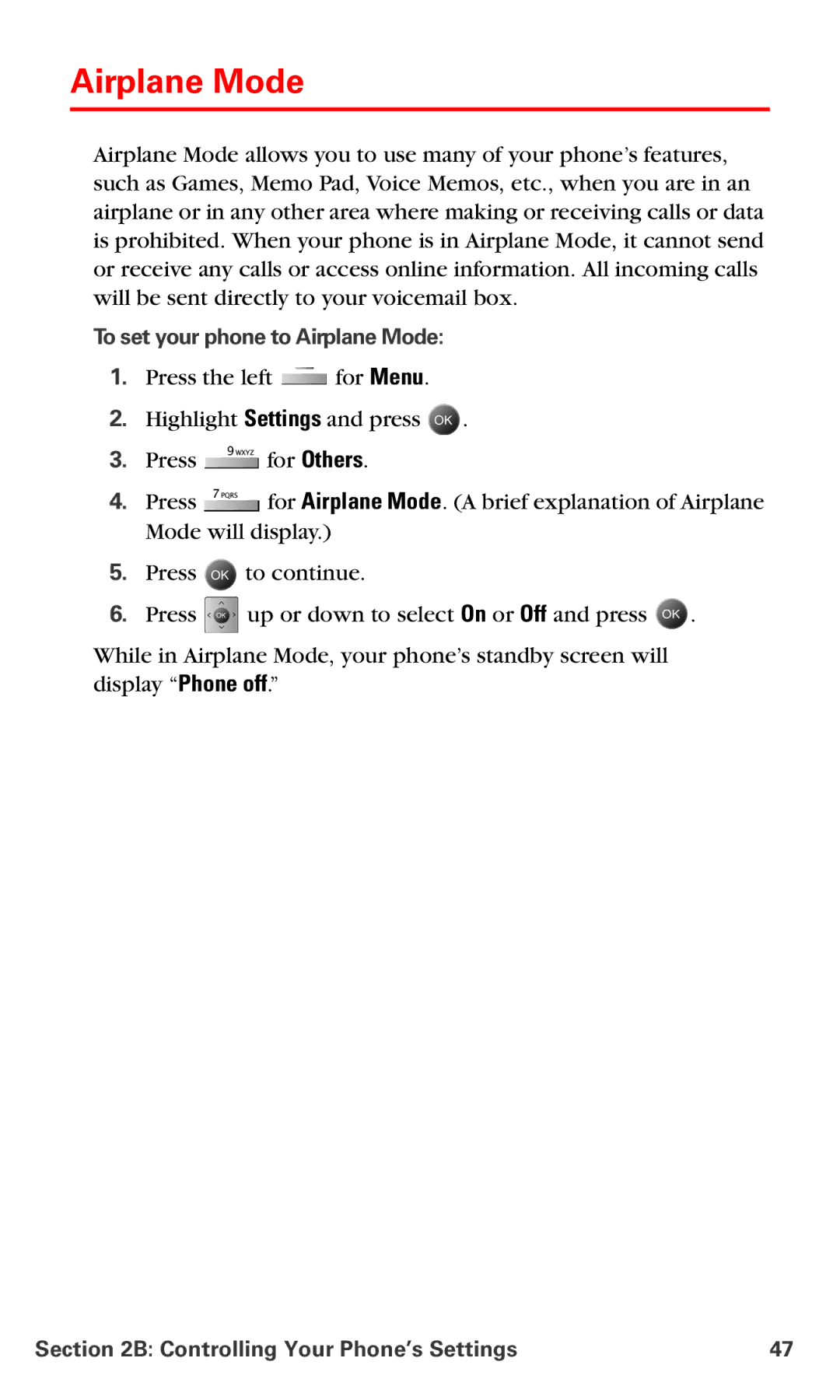 Samsung IP-A790 manual To set your phone to Airplane Mode 