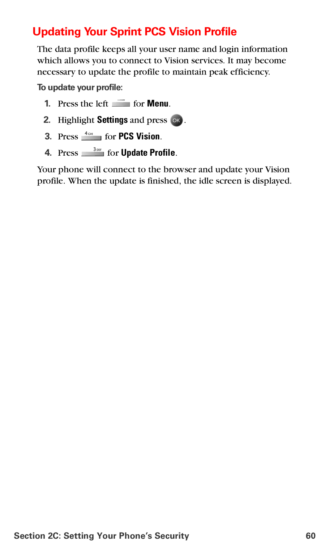 Samsung IP-A790 manual Updating Your Sprint PCS Vision Profile, Press for Update Profile, To update your profile 