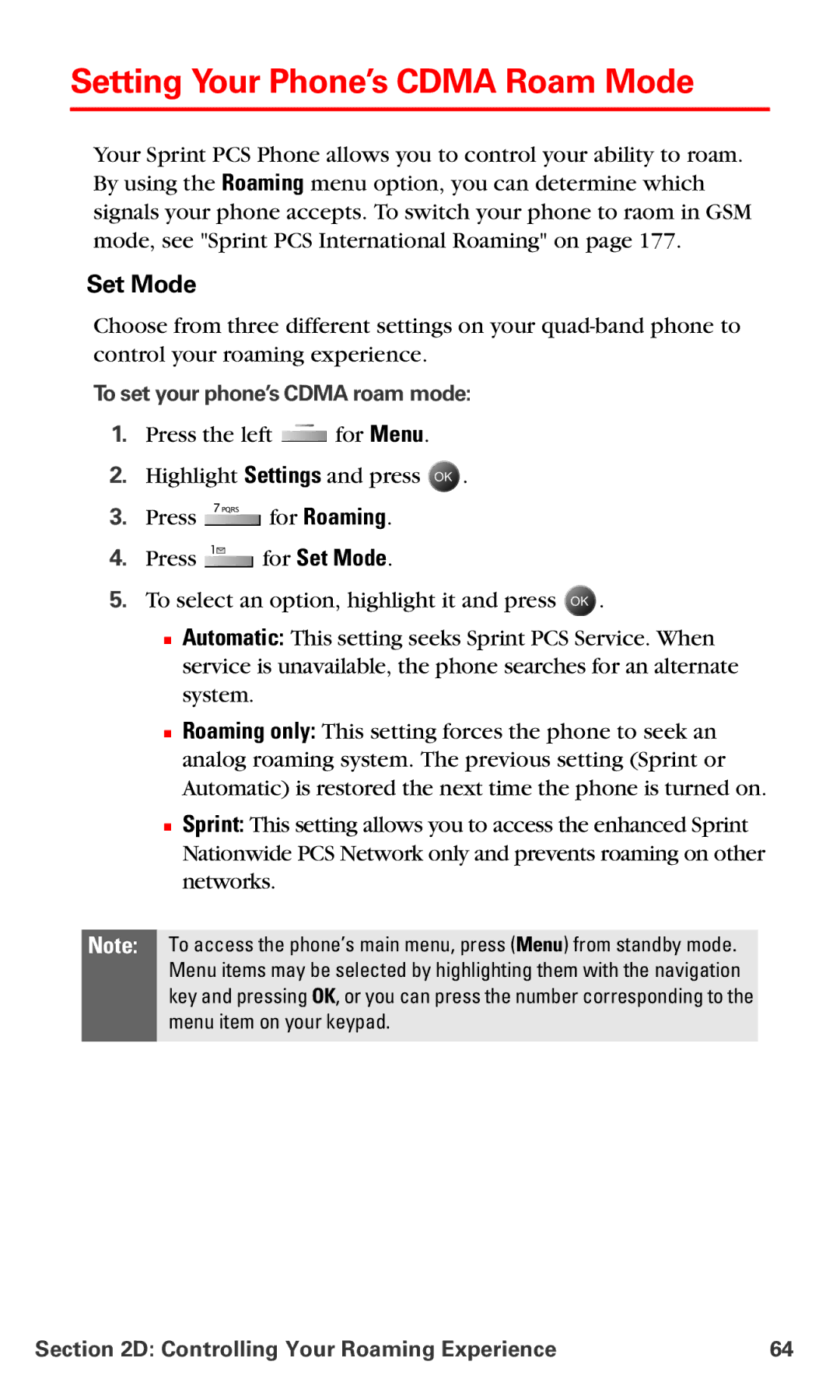 Samsung IP-A790 manual Setting Your Phone’s Cdma Roam Mode, Set Mode, To set your phone’s Cdma roam mode 