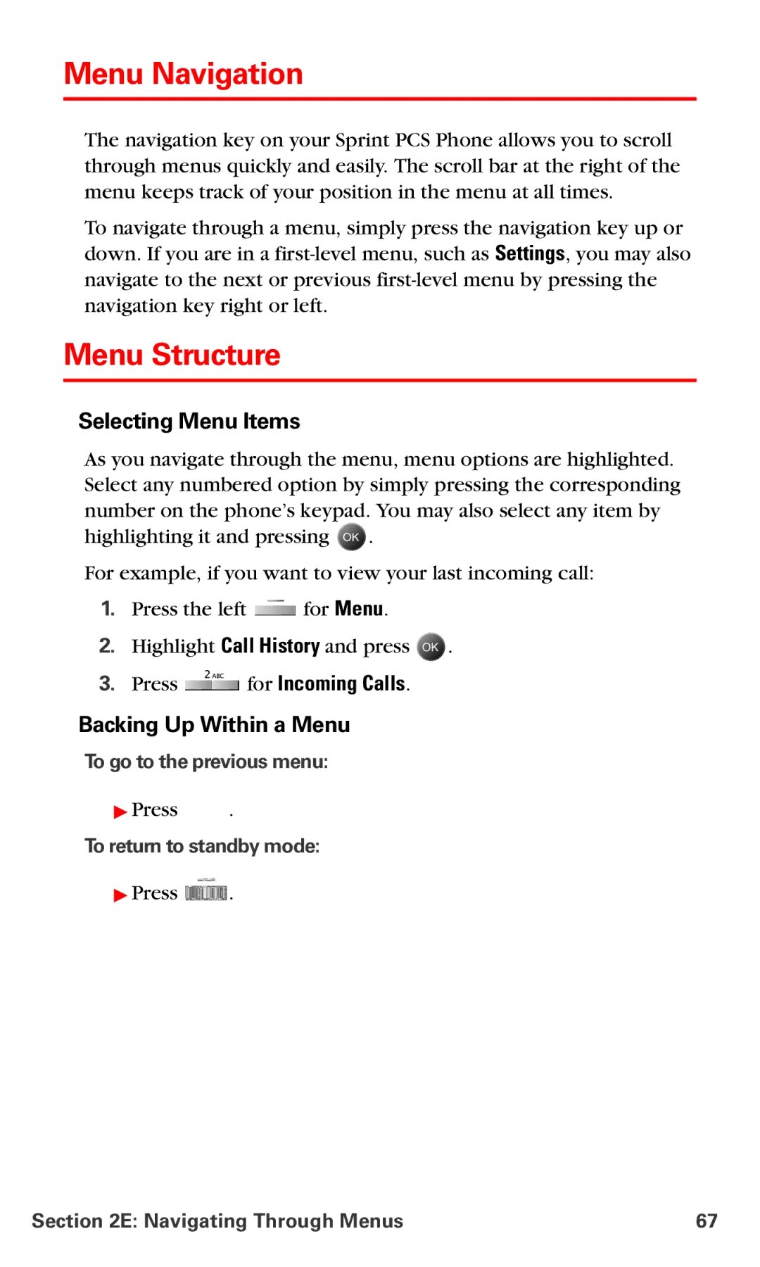 Samsung IP-A790 Menu Navigation, Menu Structure, Selecting Menu Items, Backing Up Within a Menu, Press for Incoming Calls 