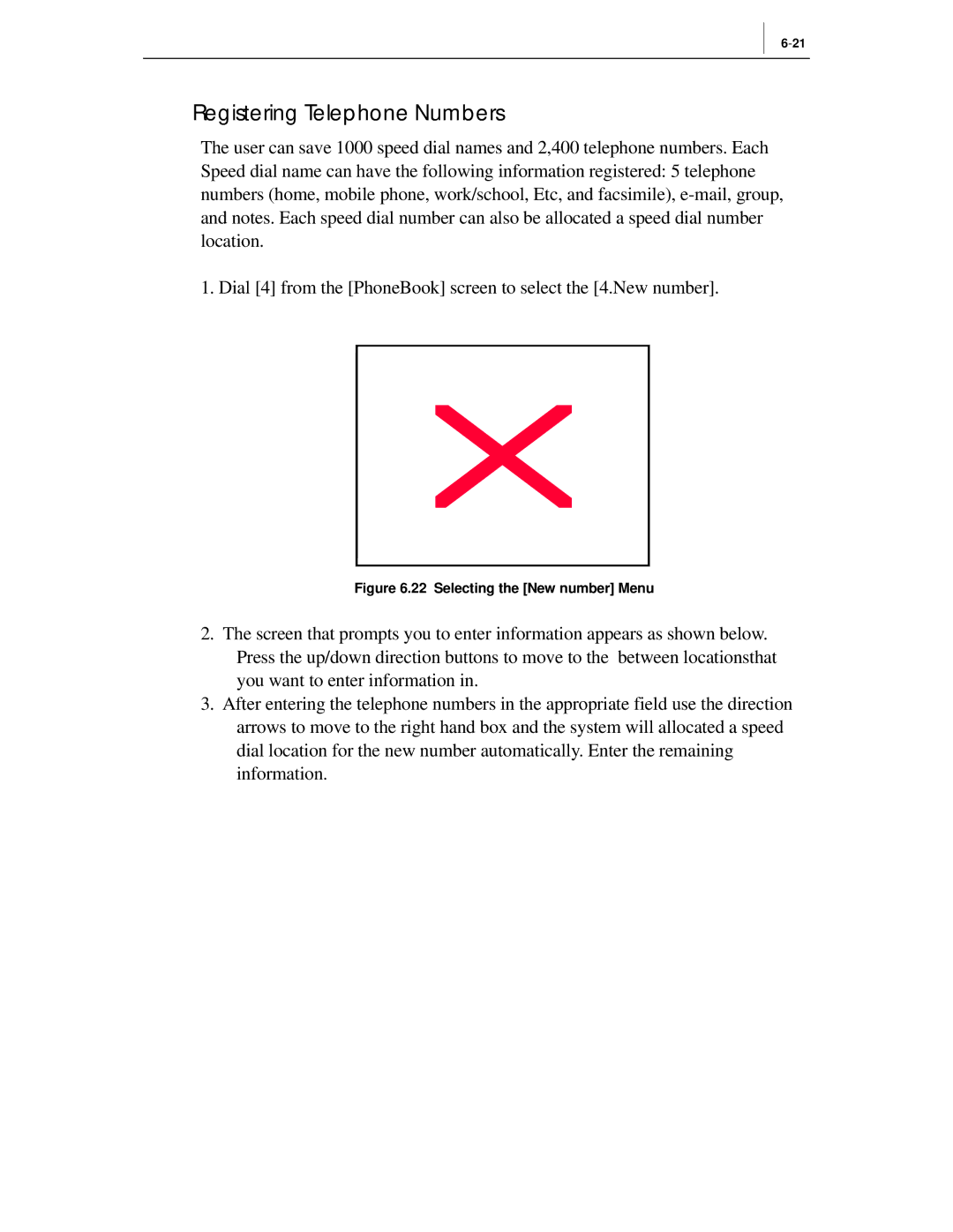 Samsung ITP-5012L manual Registering Telephone Numbers, Selecting the New number Menu 