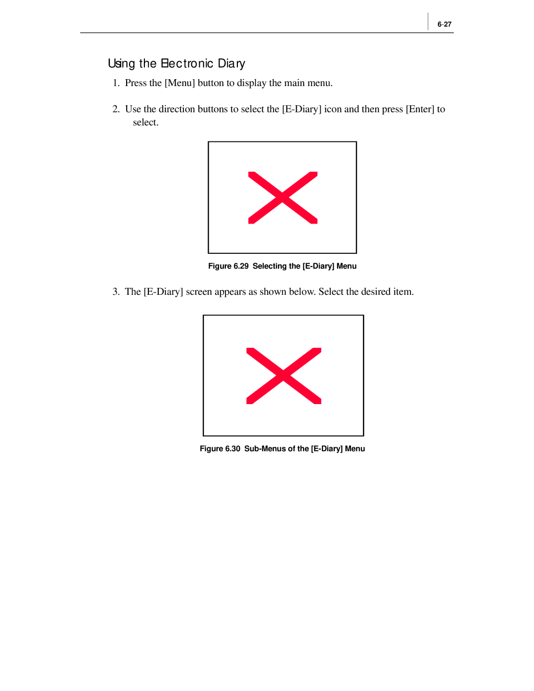 Samsung ITP-5012L manual Using the Electronic Diary, Selecting the E-Diary Menu 