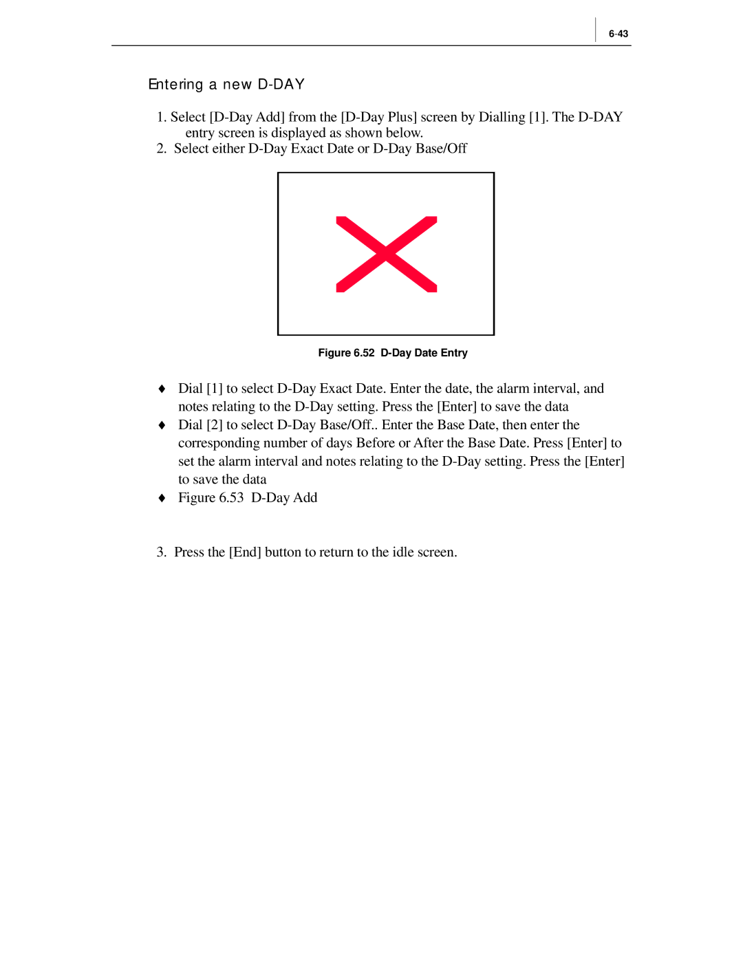 Samsung ITP-5012L manual Entering a new D-DAY 