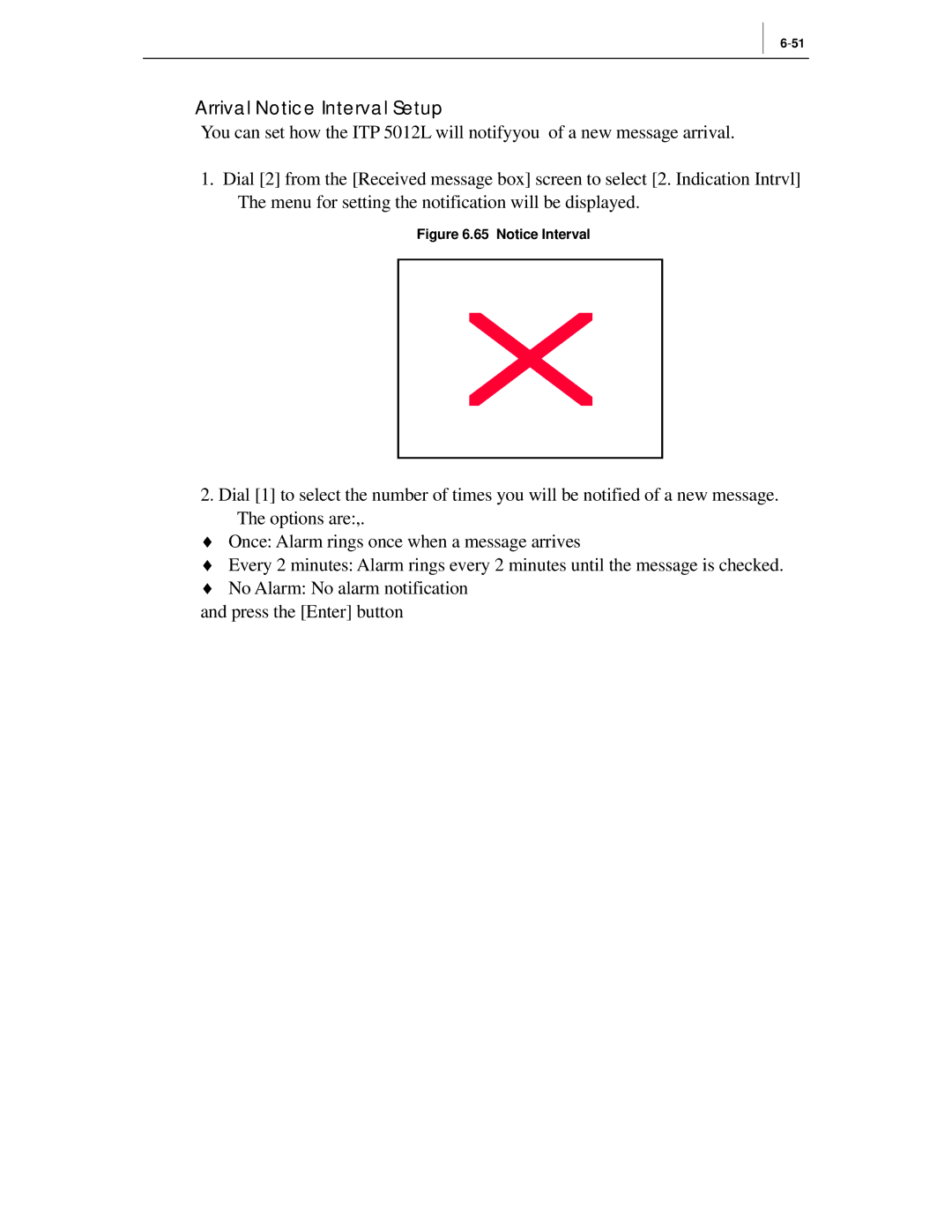 Samsung ITP-5012L manual Arrival Notice Interval Setup 