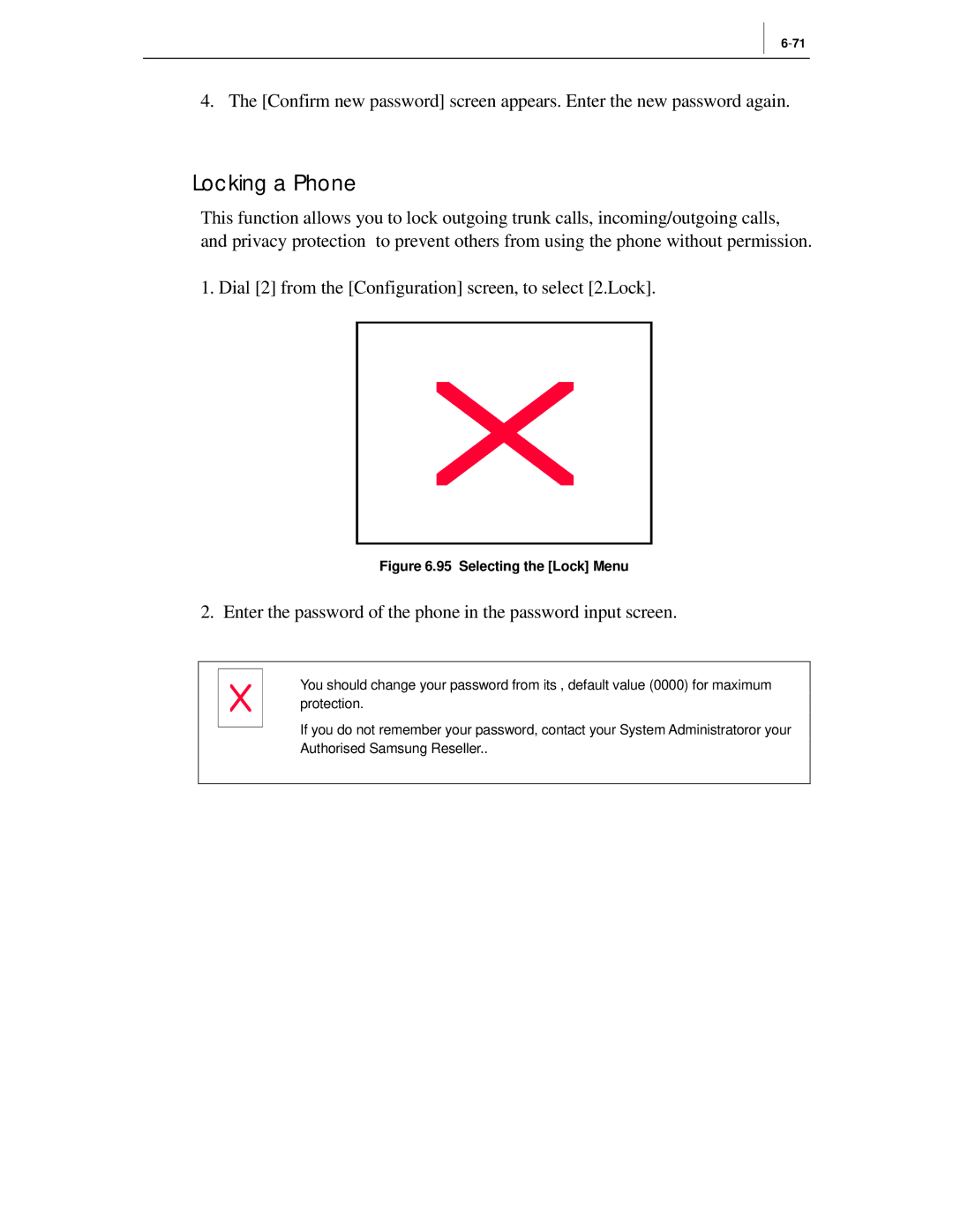 Samsung ITP-5012L manual Locking a Phone, Selecting the Lock Menu 