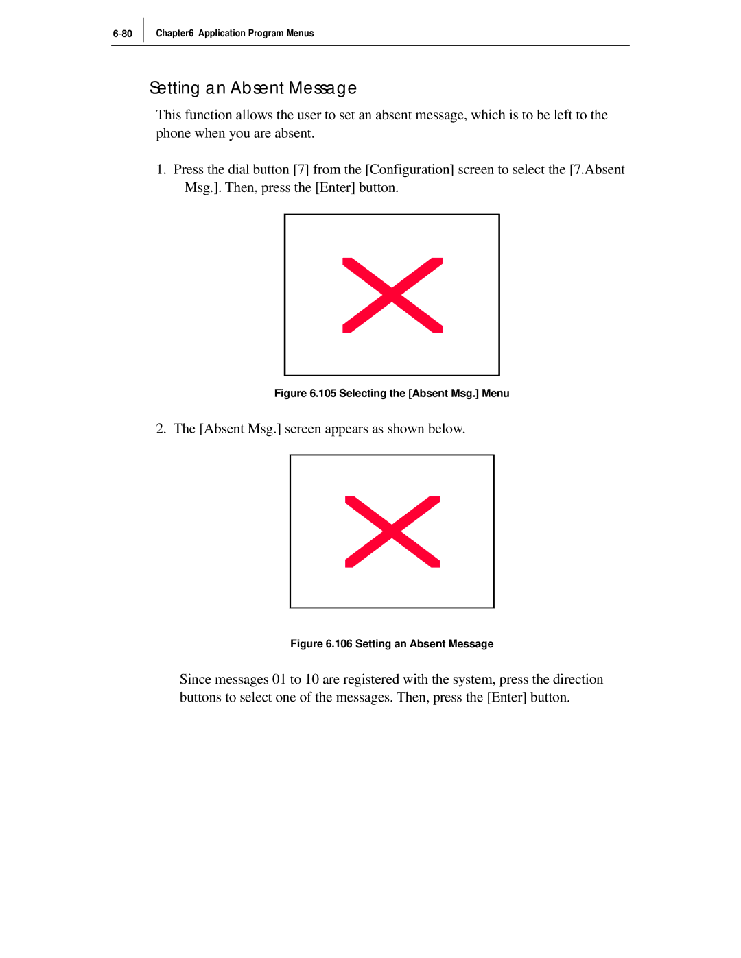 Samsung ITP-5012L manual Setting an Absent Message, Selecting the Absent Msg. Menu 