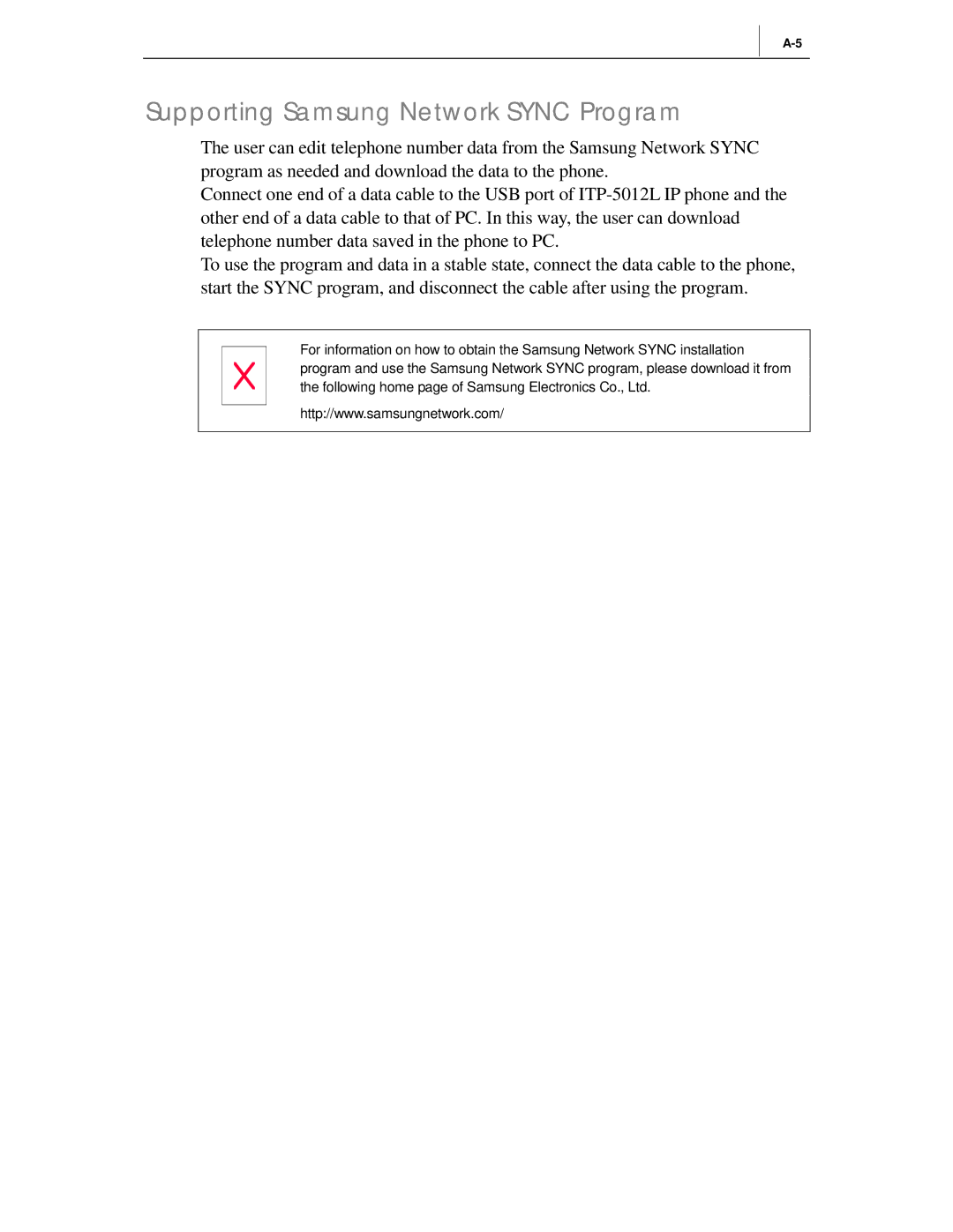 Samsung ITP-5012L manual Supporting Samsung Network Sync Program 