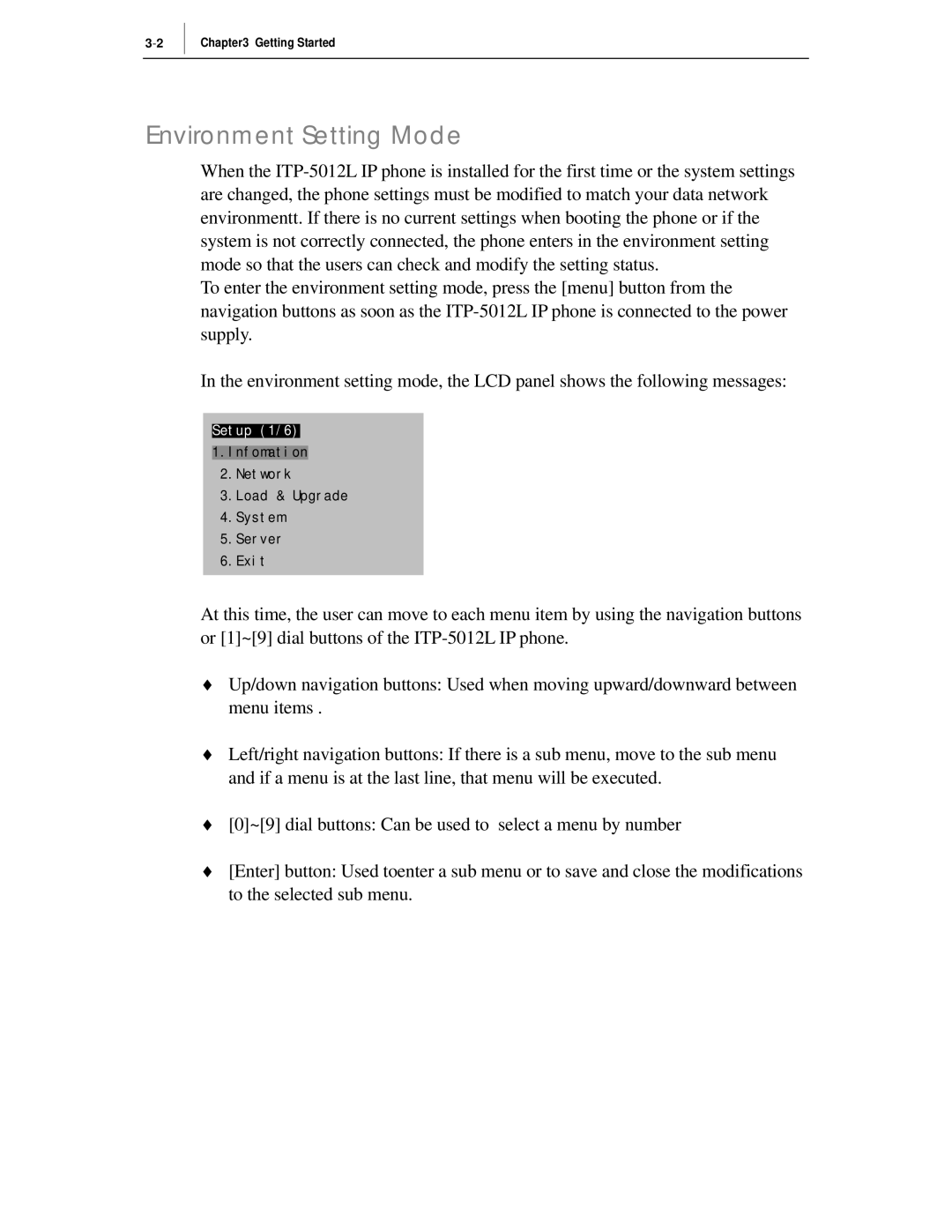 Samsung ITP-5012L manual Environment Setting Mode 