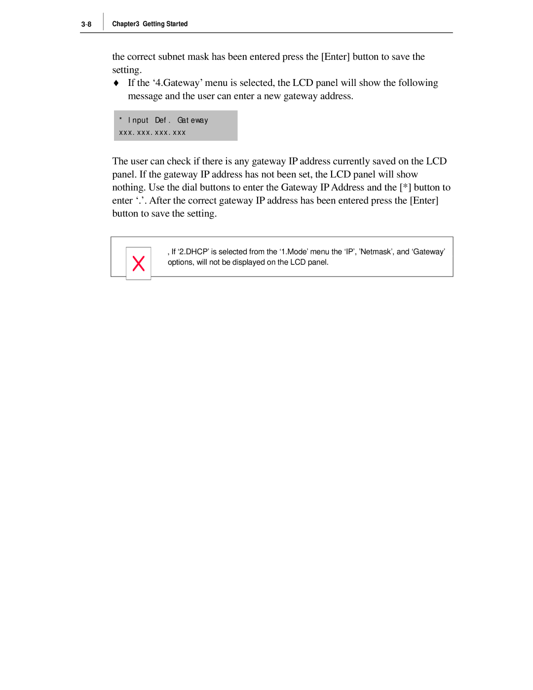 Samsung ITP-5012L manual Input Def. Gateway Xxx.xxx.xxx.xxx 