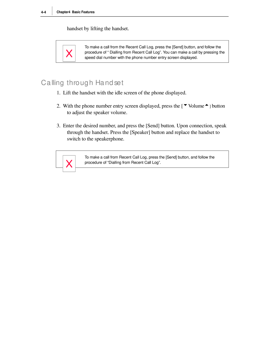 Samsung ITP-5012L manual Calling through Handset, Handset by lifting the handset 