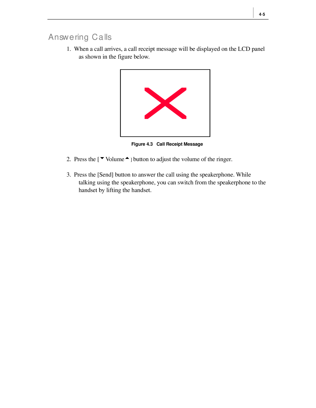 Samsung ITP-5012L manual Answering Calls, Call Receipt Message 