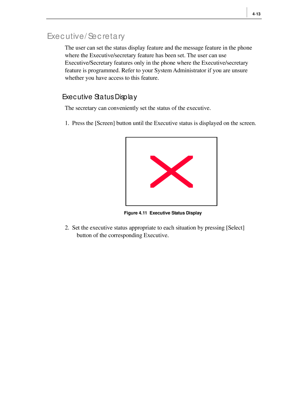 Samsung ITP-5012L manual Executive/Secretary, Executive Status Display 