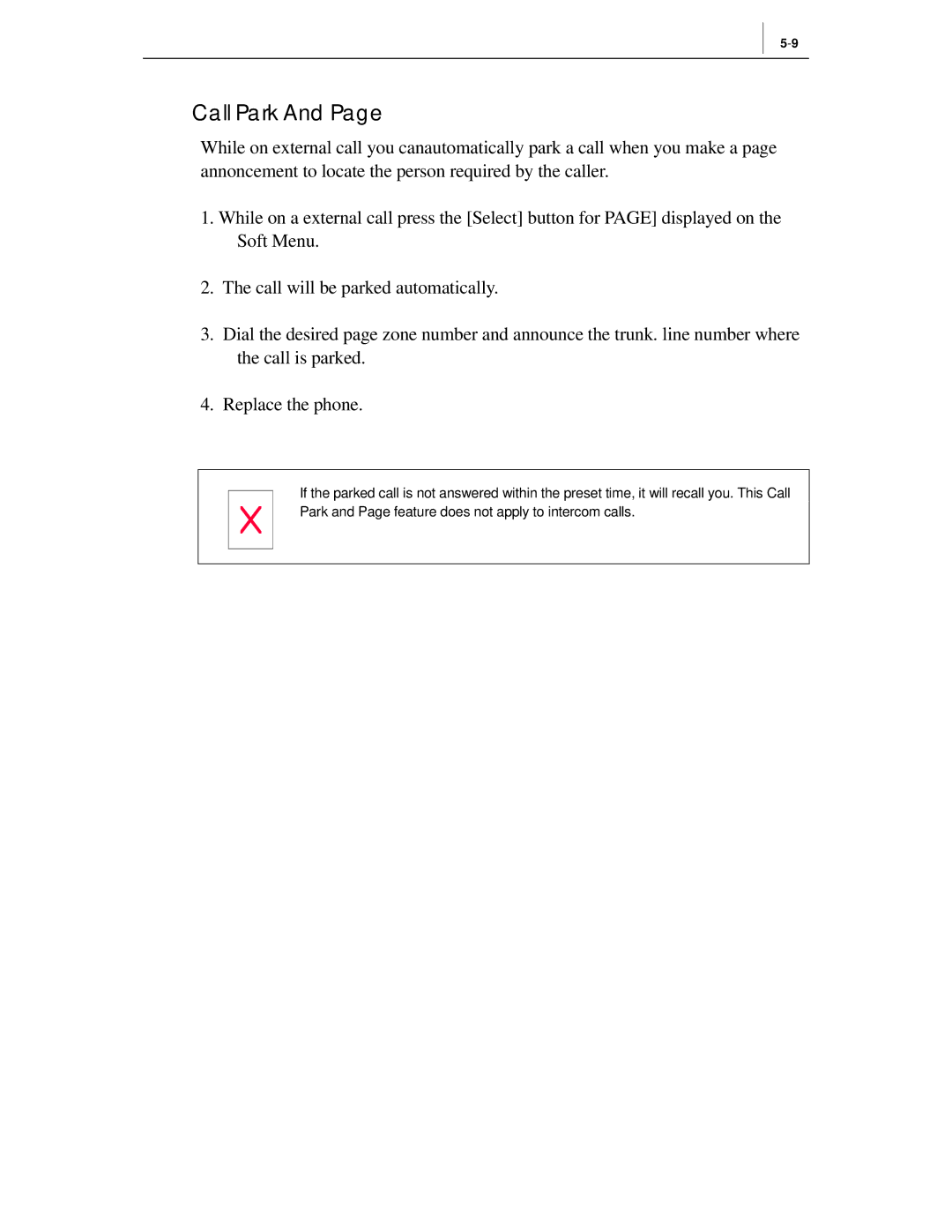 Samsung ITP-5012L manual Call Park 