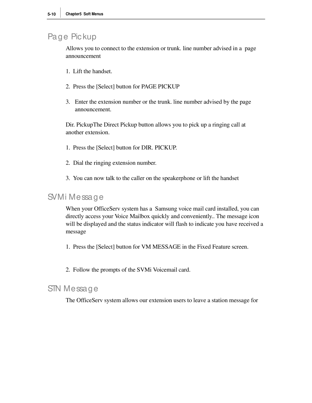 Samsung ITP-5012L manual Pickup, SVMi Message, STN Message 