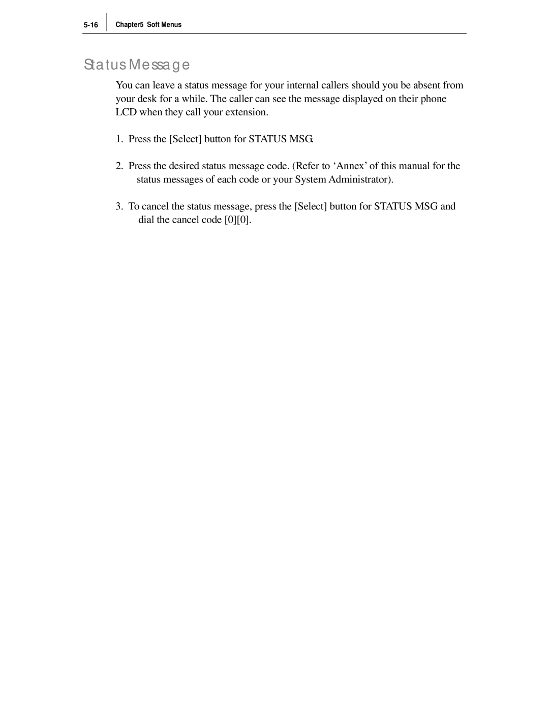 Samsung ITP-5012L manual Status Message 