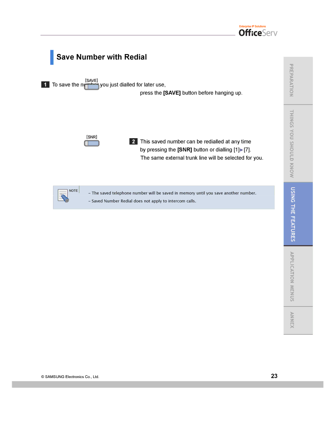 Samsung ITP-5014D manual Save Number with Redial 