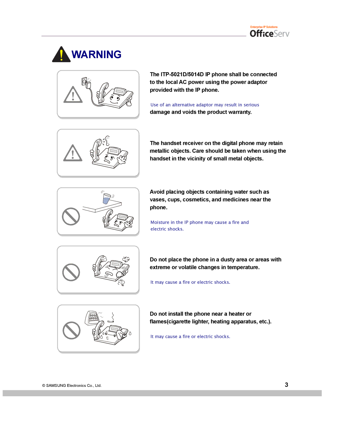 Samsung ITP-5014D manual Damage and voids the product warranty 