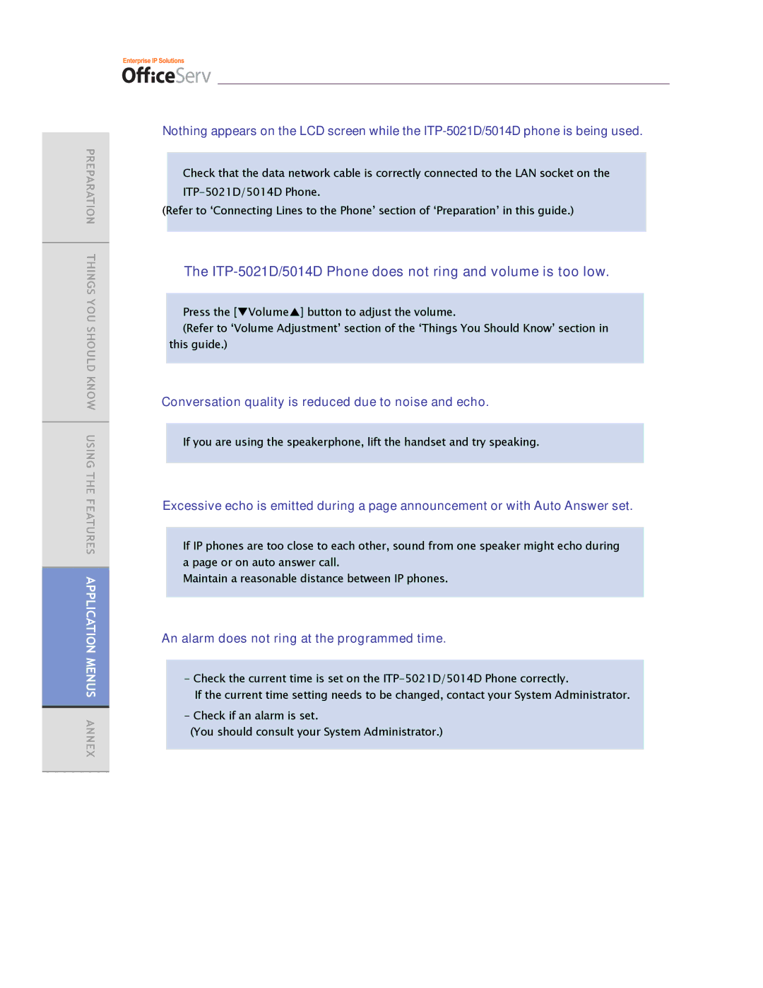 Samsung ITP-5014D manual ITP-5021D/5014D Phone does not ring and volume is too low 