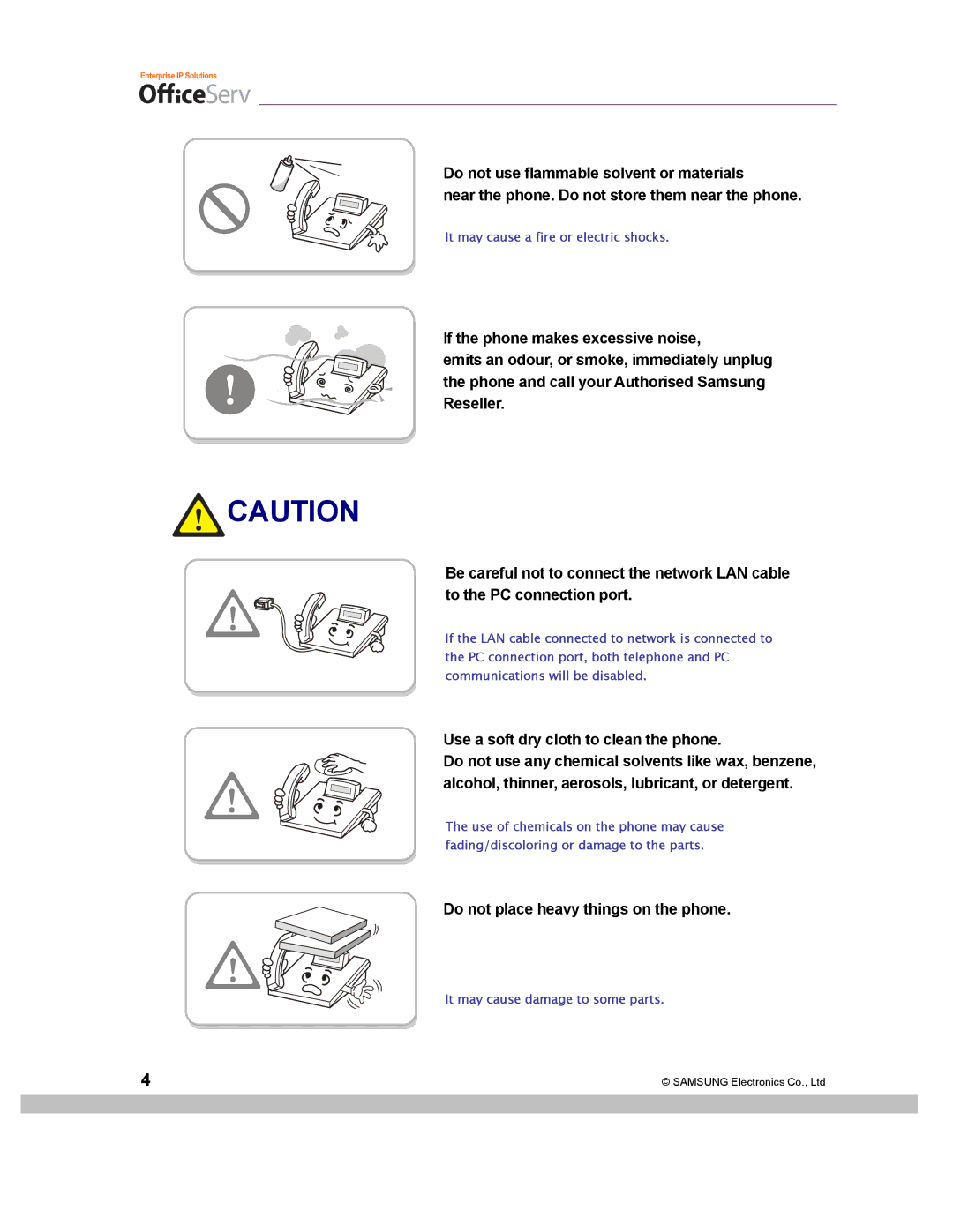 Samsung ITP-5014D manual Do not place heavy things on the phone 