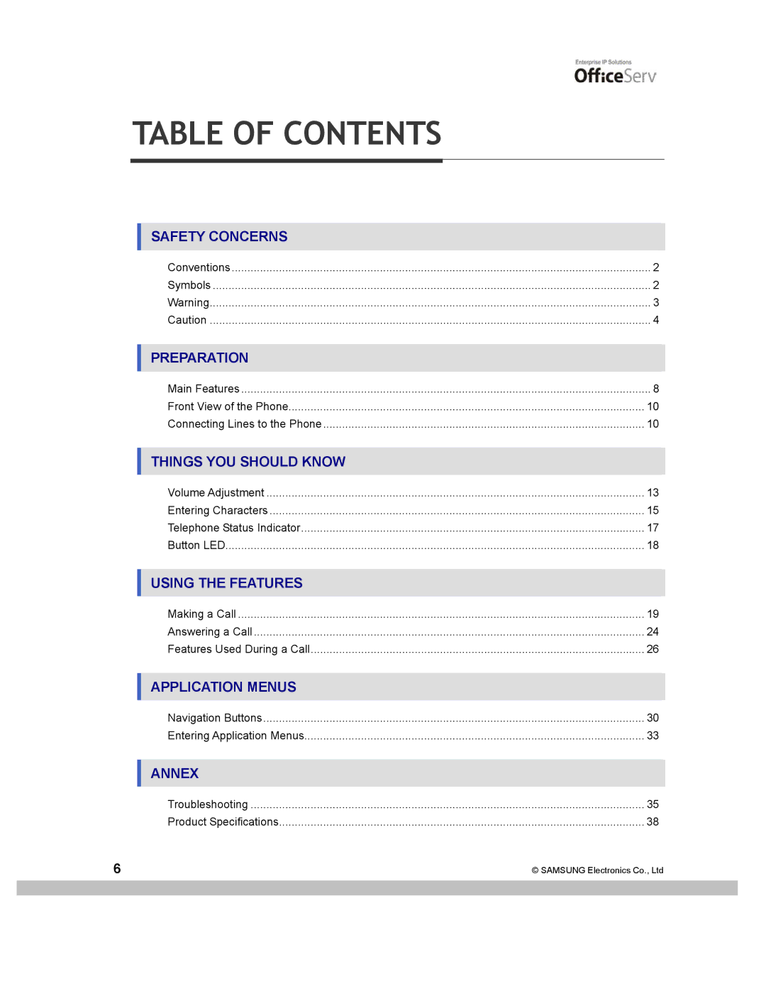 Samsung ITP-5014D manual Table of Contents 