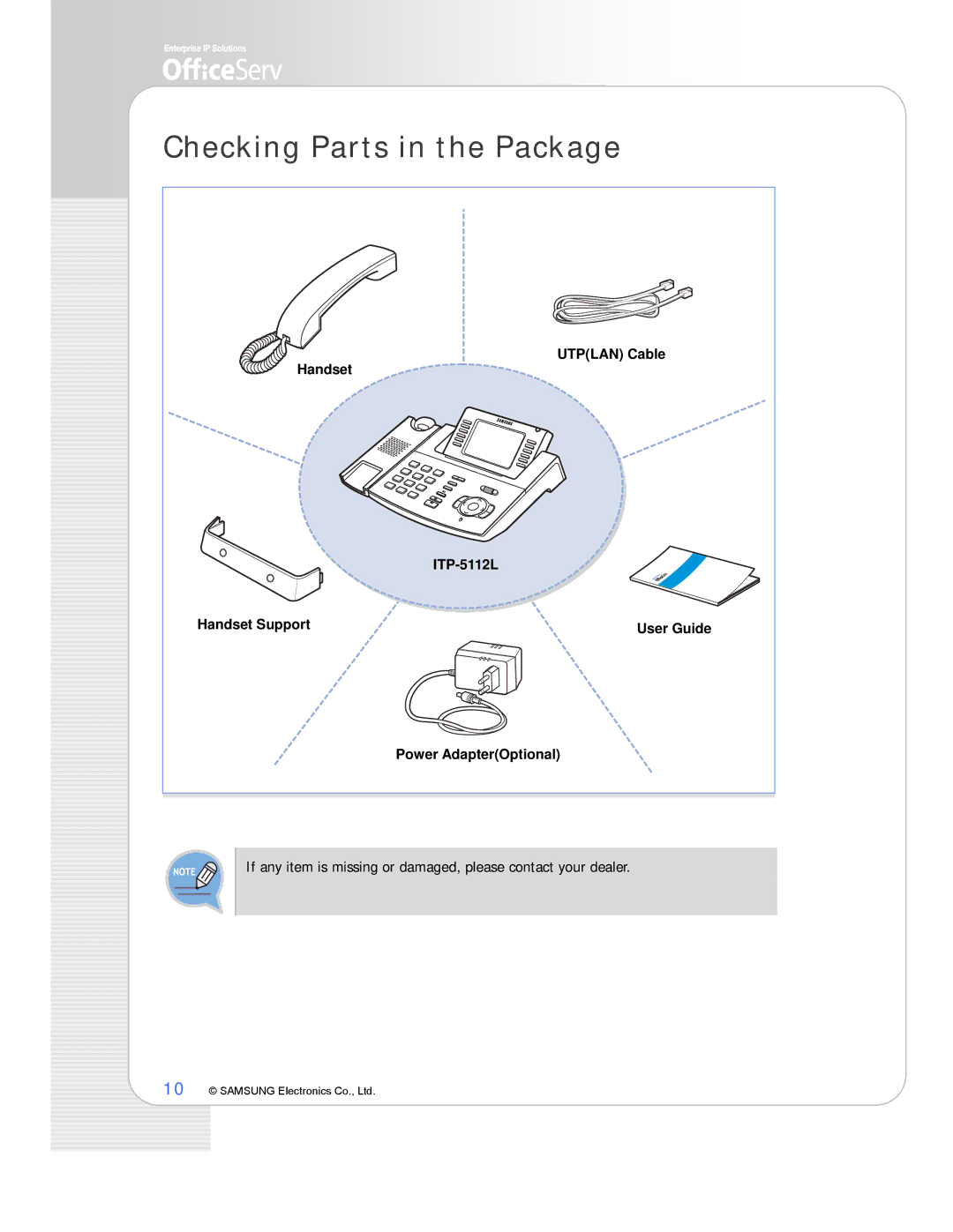 Samsung ITP-5112L manual Checking Parts in the Package 