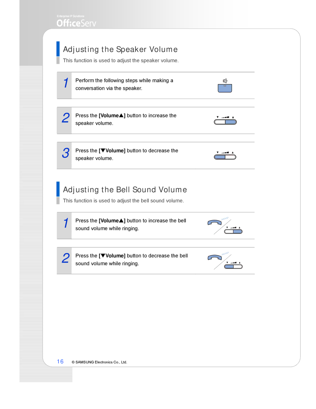 Samsung ITP-5112L manual Adjusting the Speaker Volume, Adjusting the Bell Sound Volume 