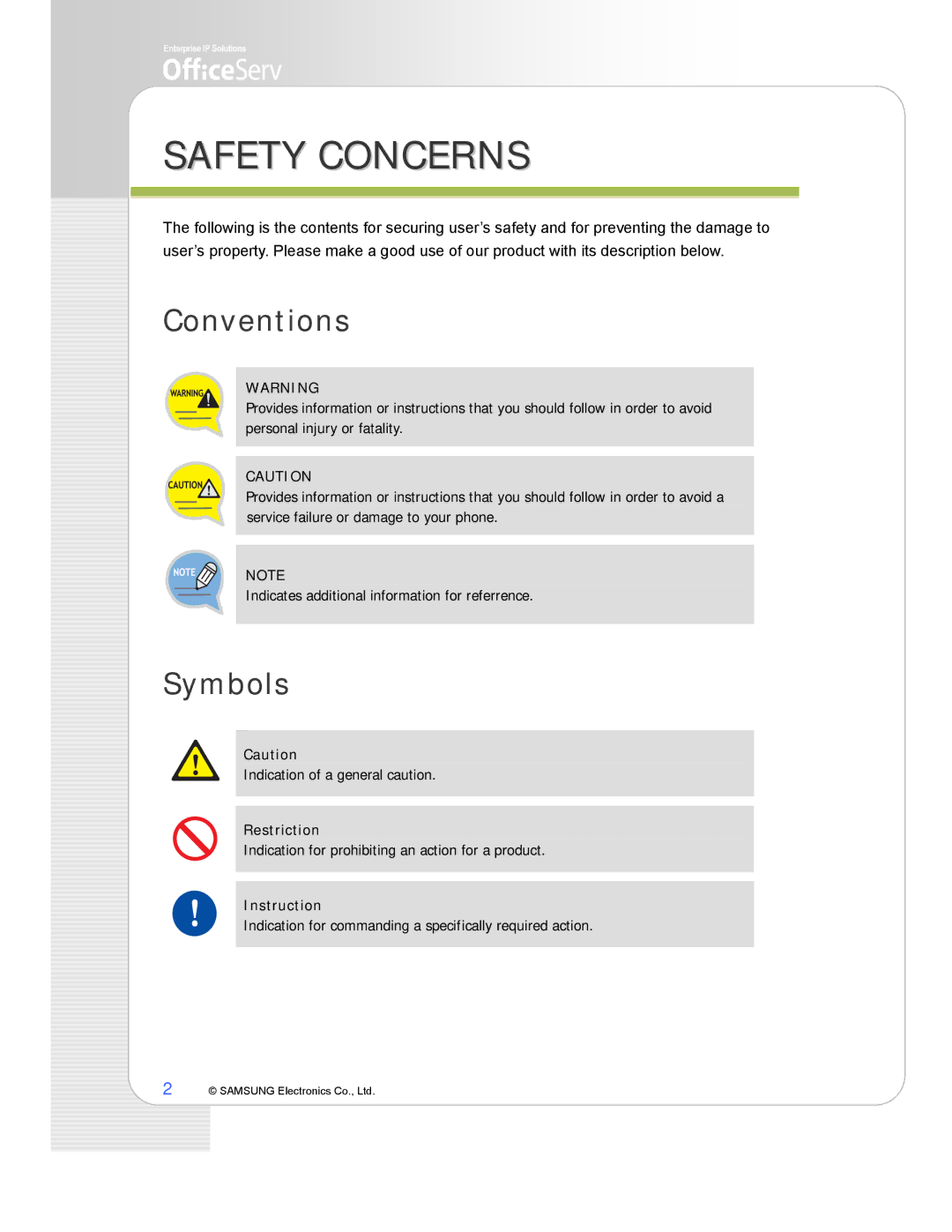 Samsung ITP-5112L manual Safety Concerns, Conventions, Symbols 