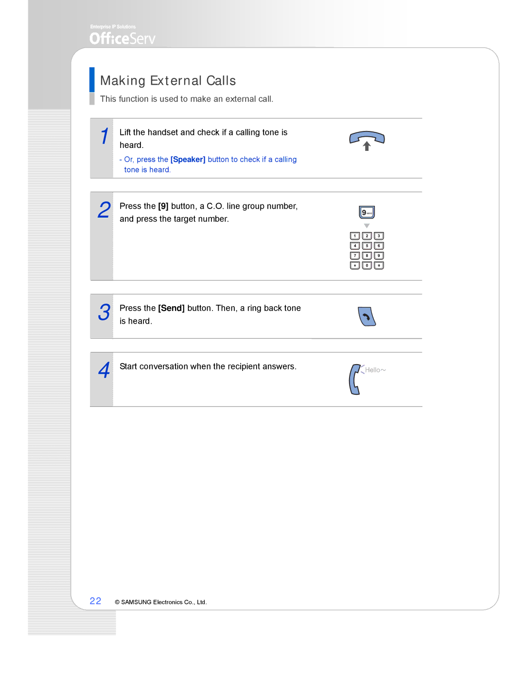 Samsung ITP-5112L manual Making External Calls, This function is used to make an external call 