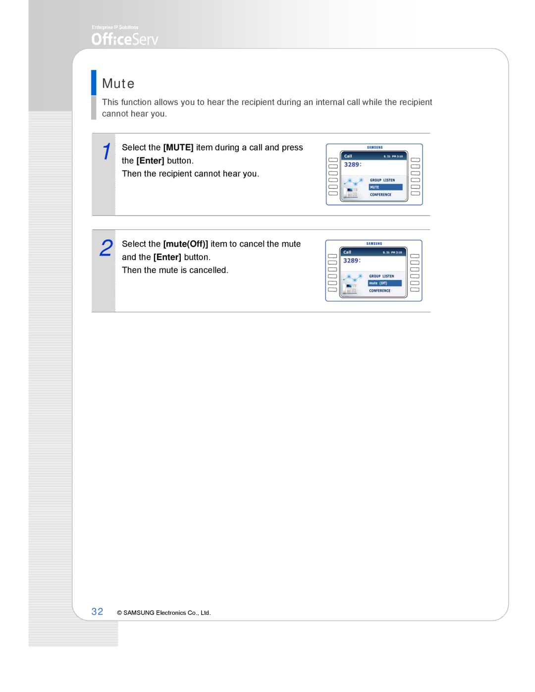 Samsung ITP-5112L manual Mute 