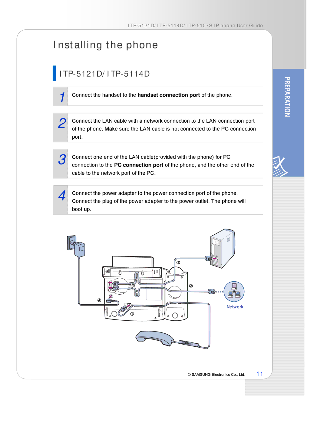 Samsung ITP-5107S manual Installing the phone, ITP-5121D/ITP-5114D 