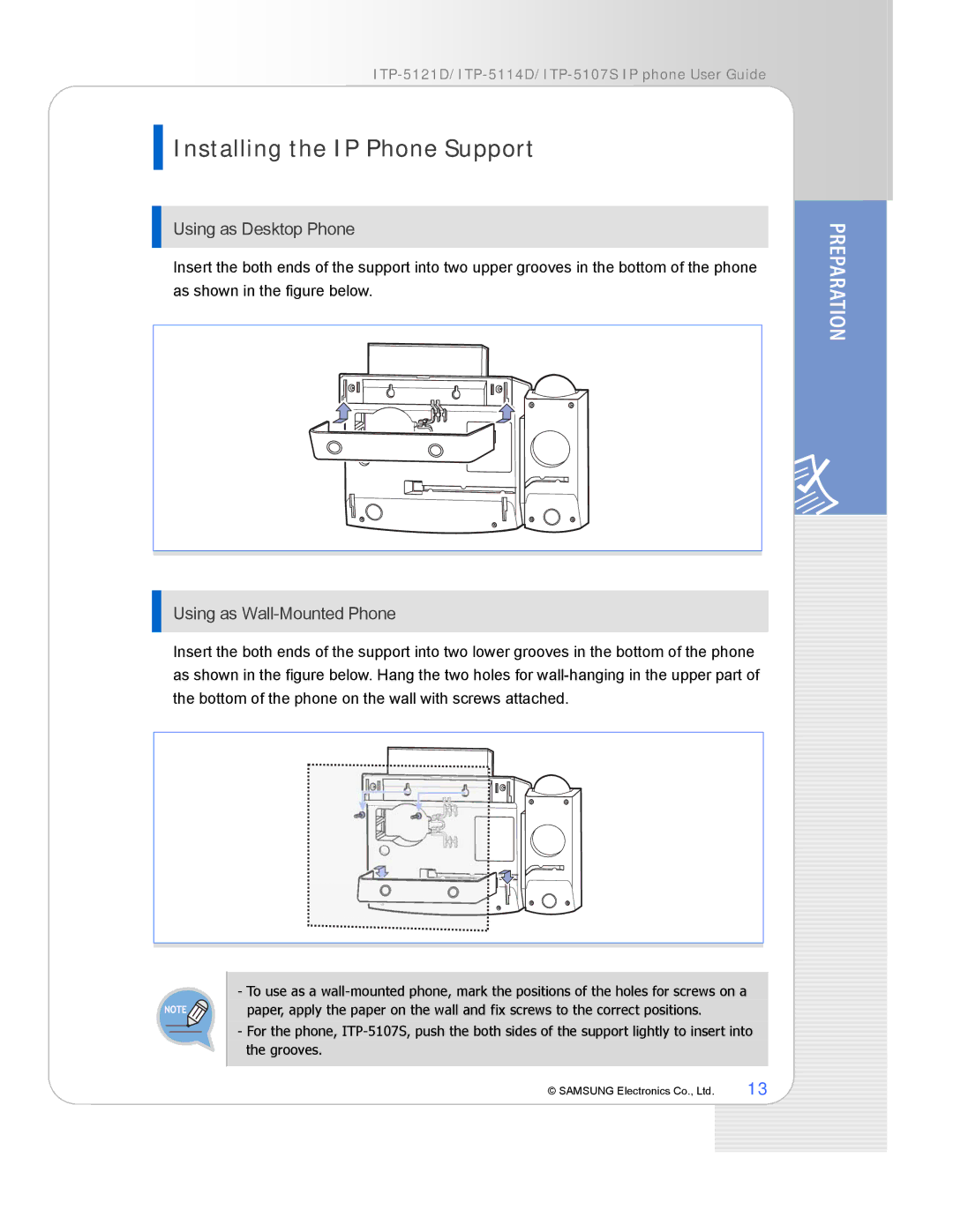 Samsung ITP-5107S, ITP-5121D, ITP-5114D manual Installing the IP Phone Support, Using as Desktop Phone 