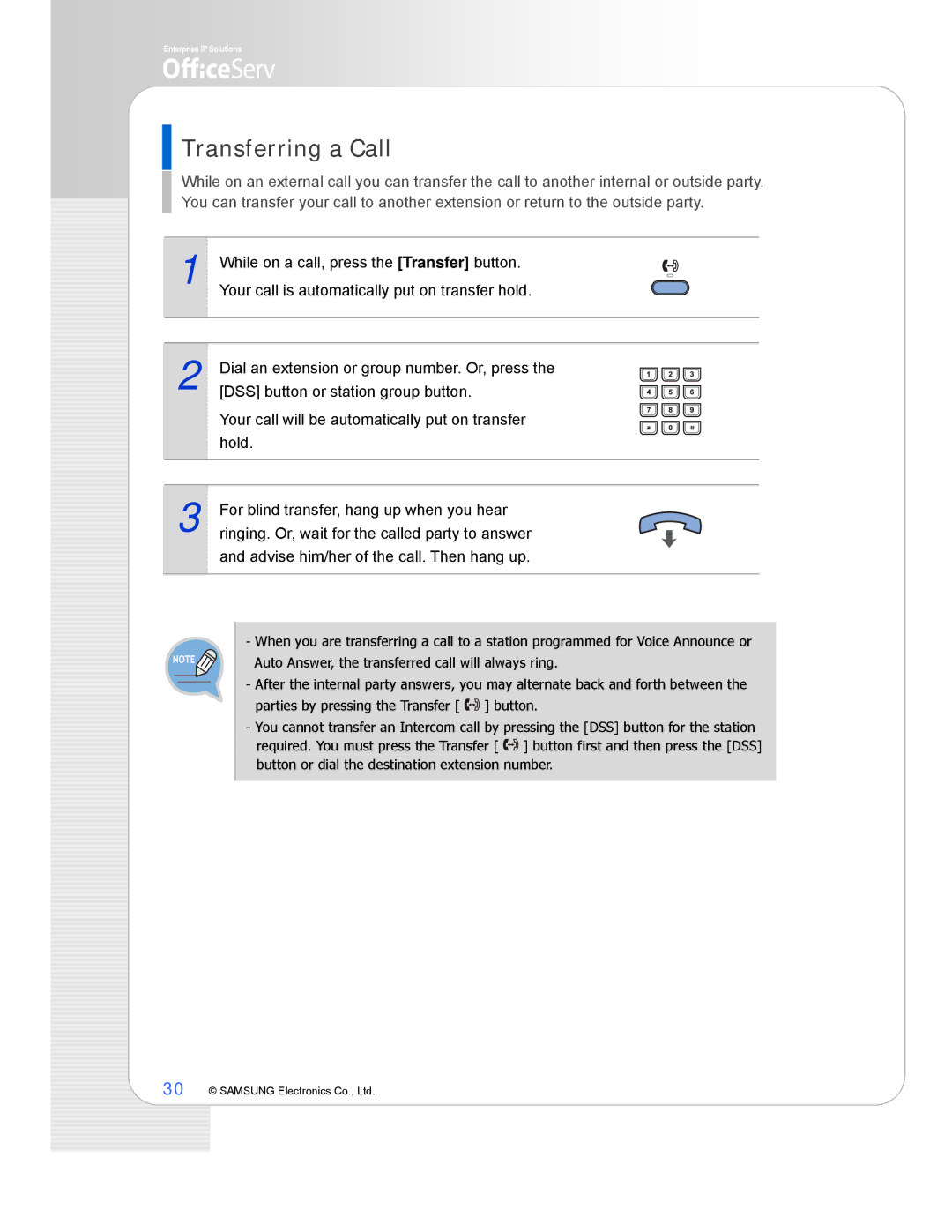 Samsung ITP-5121D, ITP-5107S, ITP-5114D manual Transferring a Call 