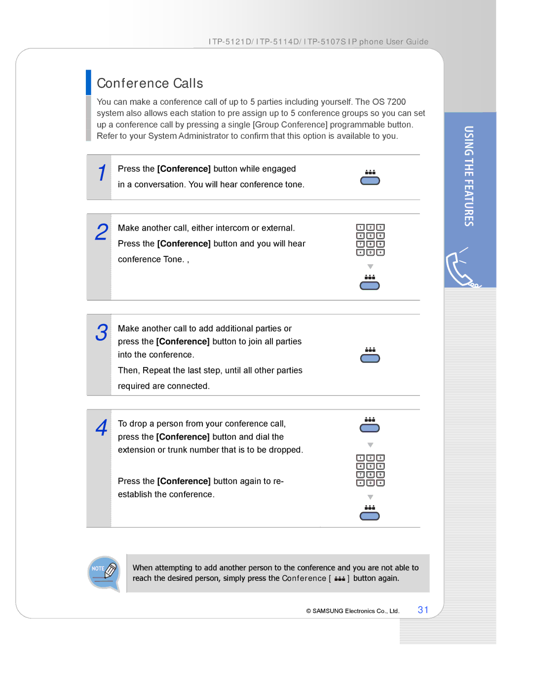 Samsung ITP-5107S, ITP-5121D, ITP-5114D manual Conference Calls 