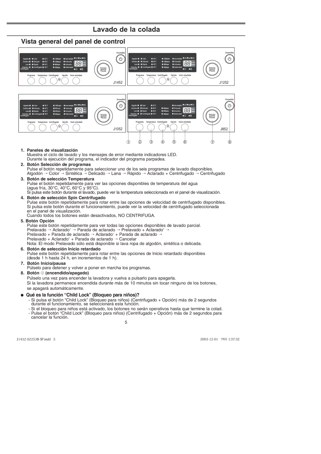 Samsung J852VGW1/XEC, J1052VGW1/XEC, J852VGW/XEC, J1052VGW/XEC manual Lavado de la colada 