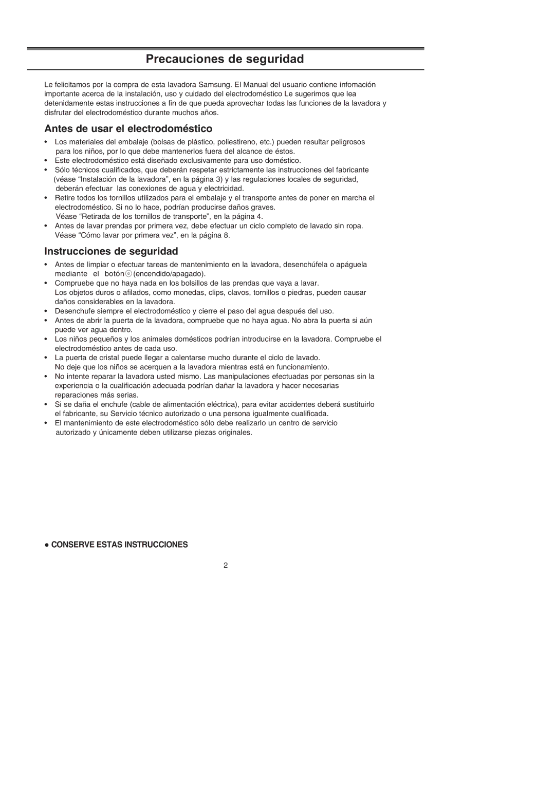 Samsung J853GW1/XEC, J1053GW/XEC Precauciones de seguridad, Antes de usar el electrodoméstico, Instrucciones de seguridad 