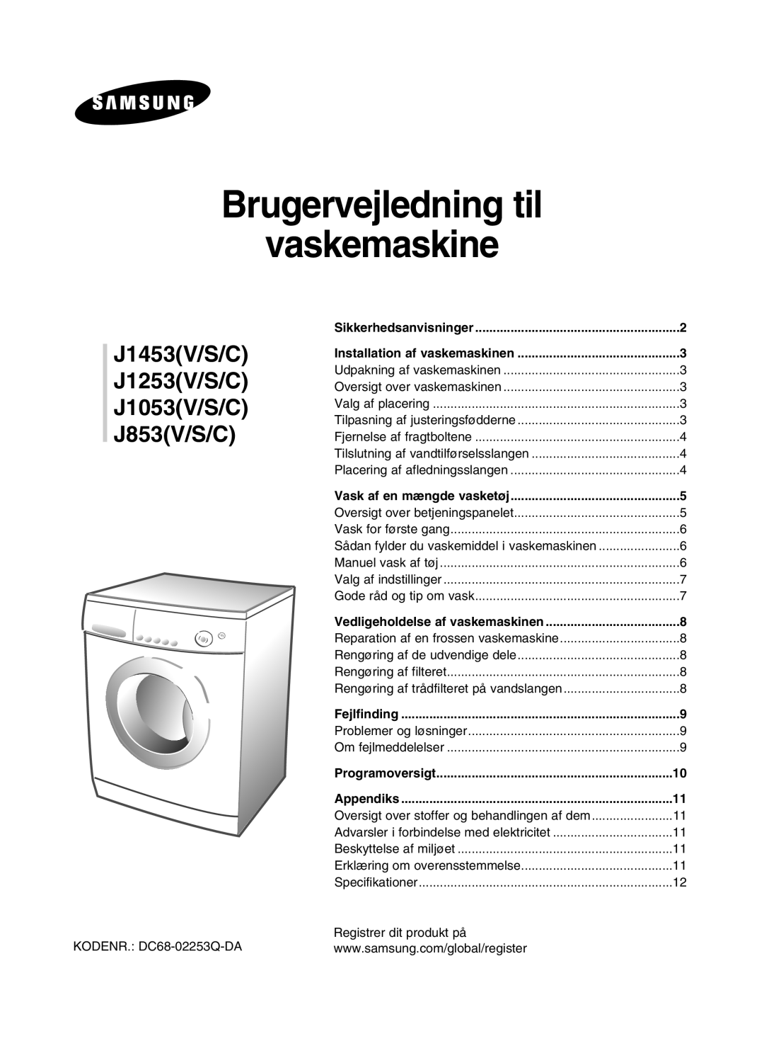 Samsung J1453GW/XEE manual KODENR. DC68-02253Q-DA, Registrer dit produkt på 