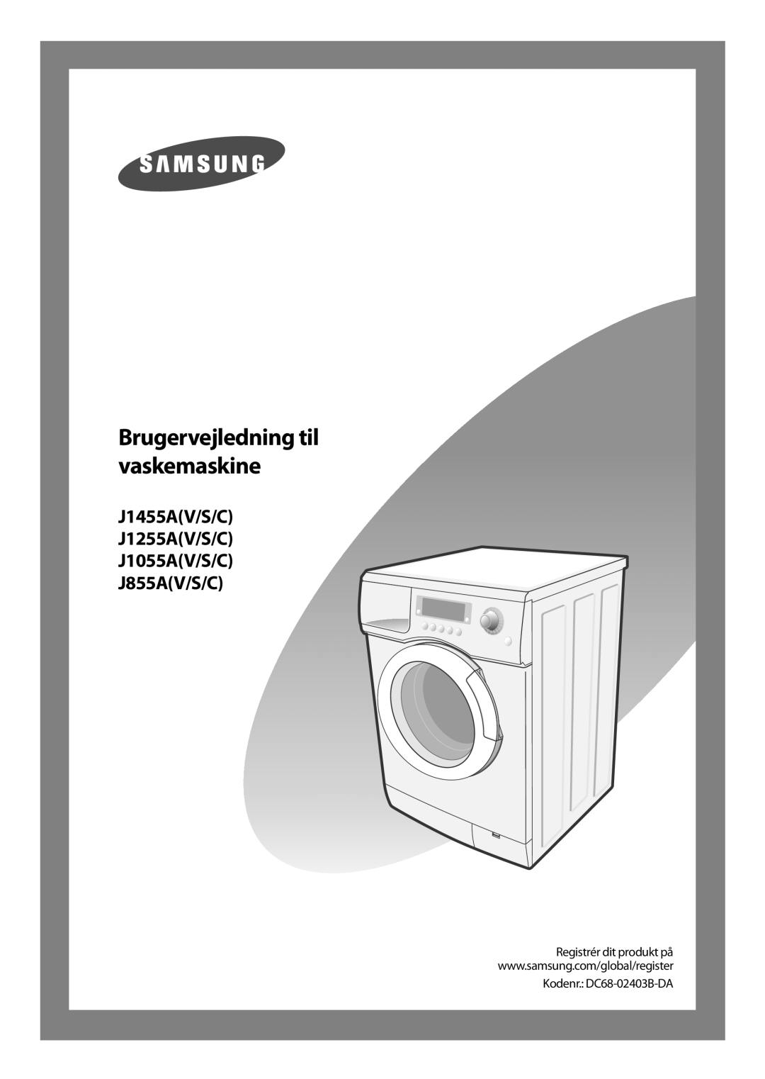 Samsung J1255AVGW/XEE, J1455AVGW/XEE manual Brugervejledning til vaskemaskine, Kodenr. DC68-02403B-DA 