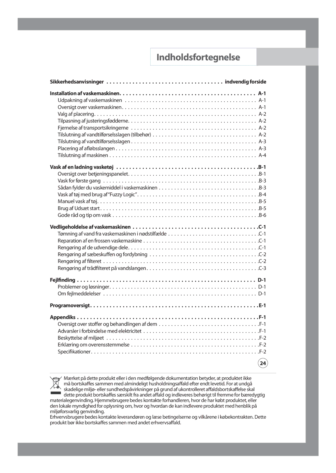 Samsung J1255AVGW/XEE, J1455AVGW/XEE manual Indholdsfortegnelse 