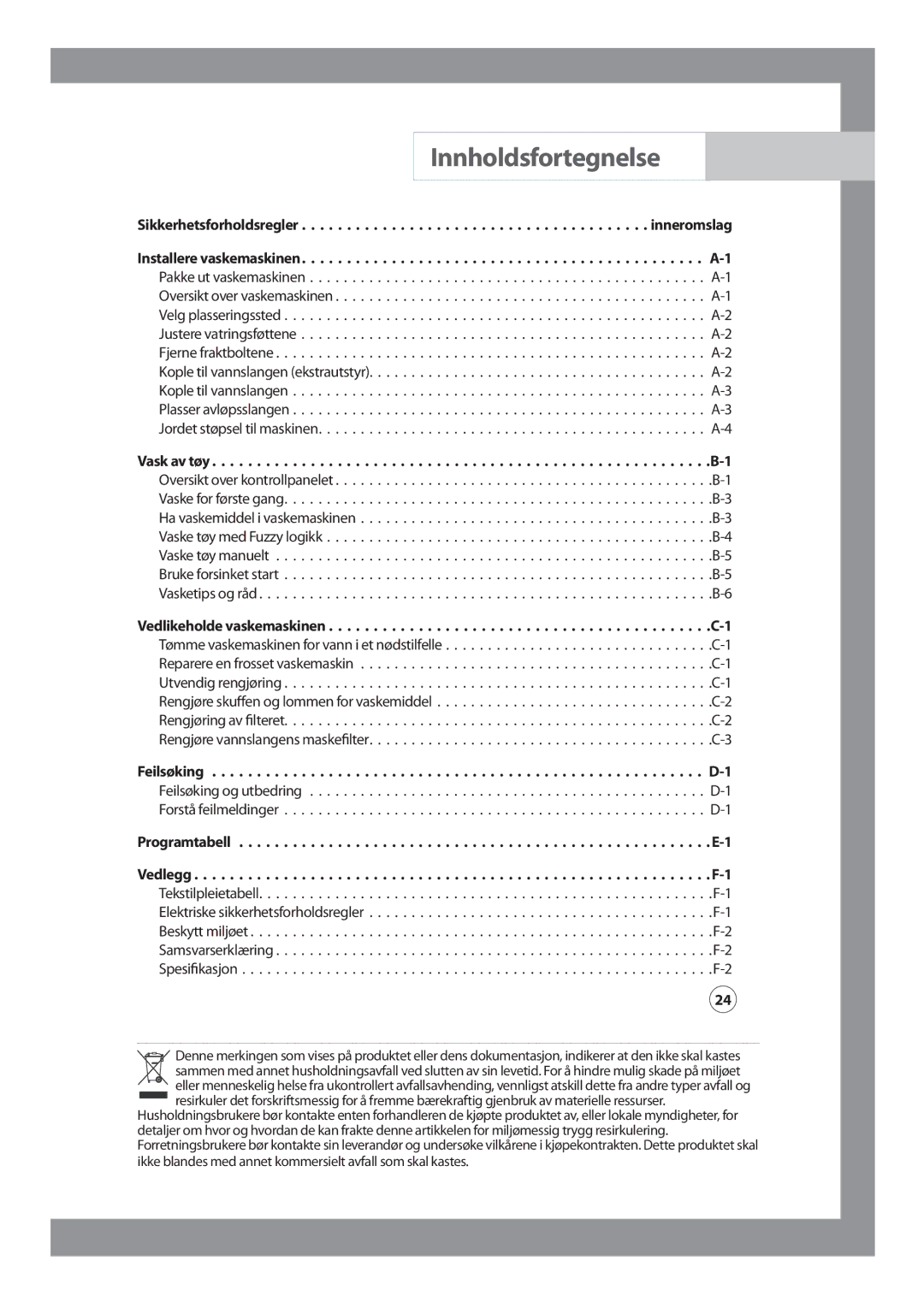 Samsung J1255AVGW/XEE, J1455AVGW/XEE manual Innholdsfortegnelse 