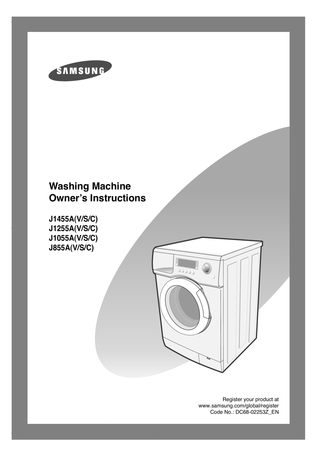 Samsung J1255AVGW/XEE, J1455AVGW/XEE manual Washing Machine Owner’s Instructions 