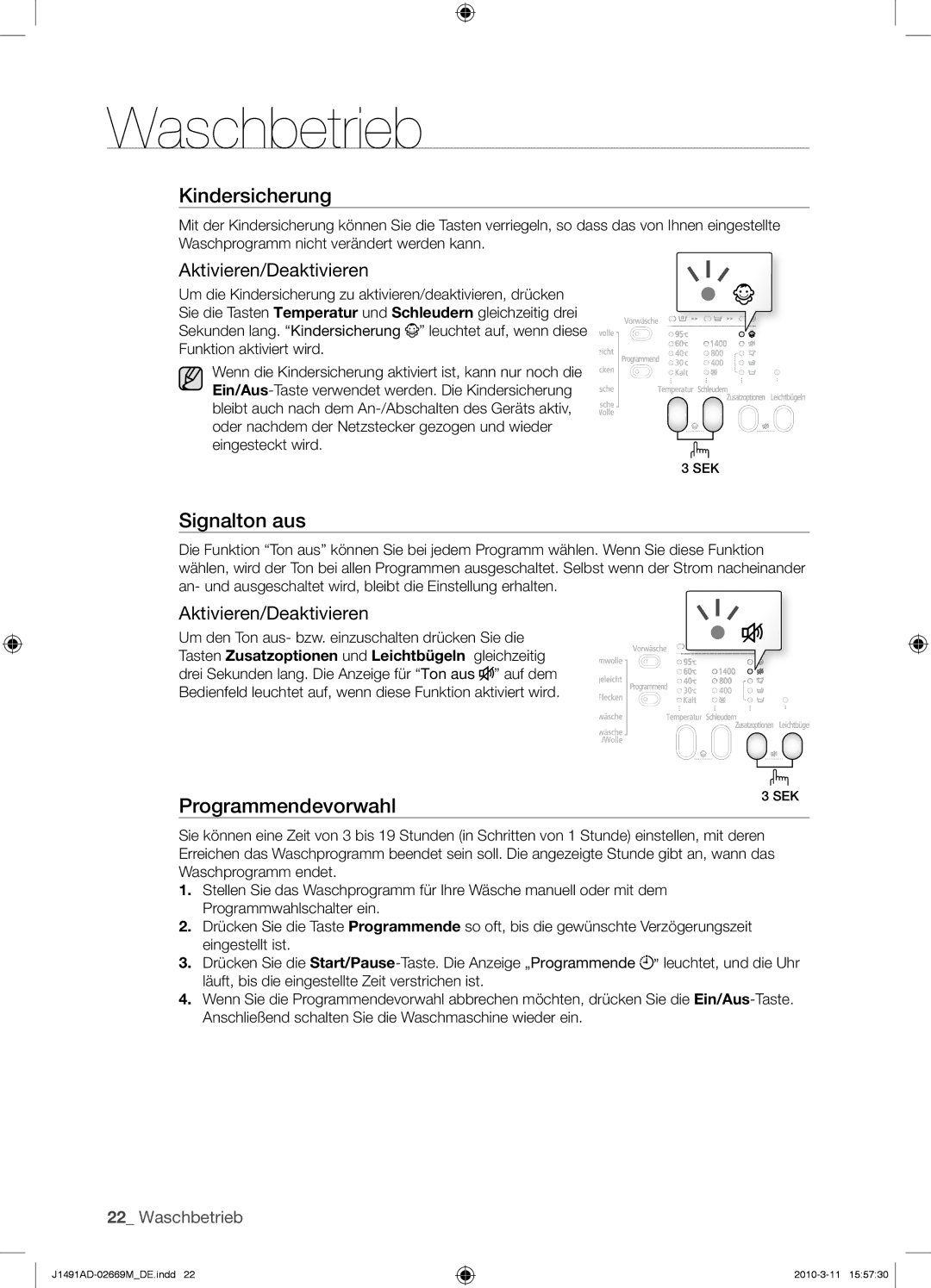 Samsung J1491ADW/XEG manual Signalton aus, Aktivieren/Deaktivieren 