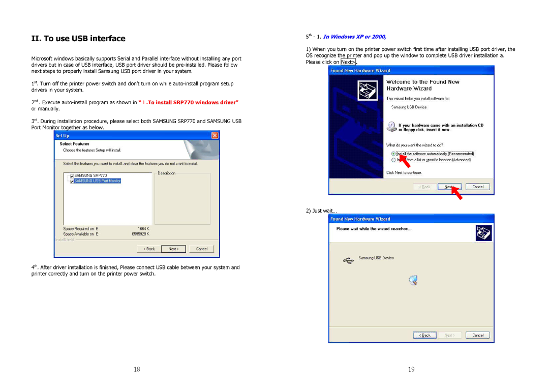 Samsung JE68-00131B manual II. To use USB interface, 5th 1. In Windows XP or 