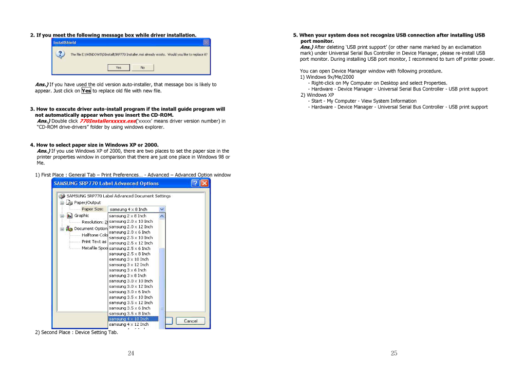 Samsung JE68-00131B manual How to select paper size in Windows XP or 