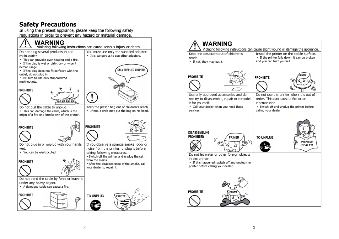 Samsung JE68-00131B manual Safety Precautions 